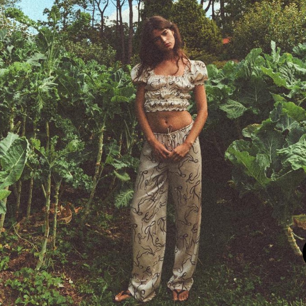 Zara 2pc Co Ord Set SATIN EFFECT PRINTED CROP TOP & PANTS NWT